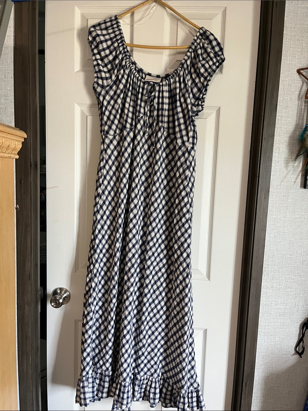 Universal Thread Navy & White Gingham Maxi Dress with Ruffle Hem